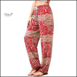 Women's Harem Pants Boho Yoga Palazzo with Pockets Elastic Waist